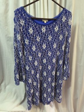 Haani Blue Dress with White Floral Lace Overlay